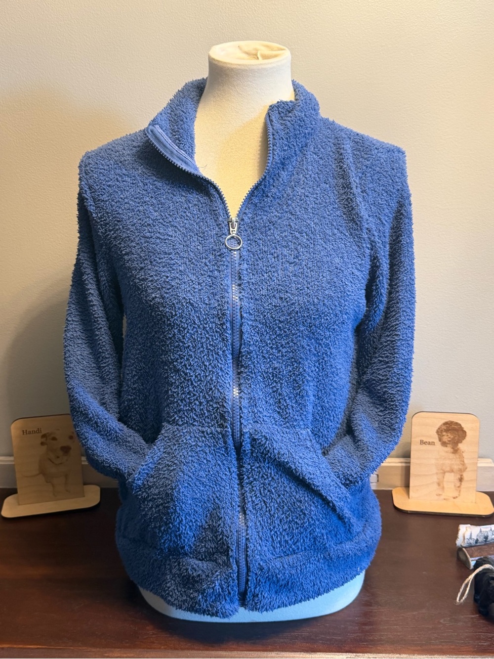 Cozy Blue chenille-feel zip up